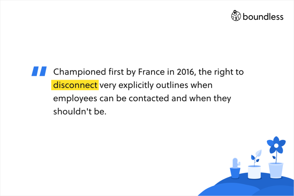 Championed first by France in 2016, the right to disconnect very explicitly outlines when employees can be contacted and when they shouldn't be.