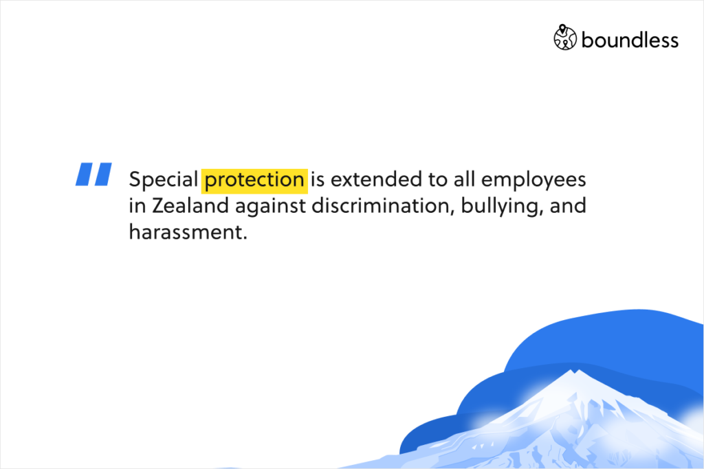 Special protection is extended to all employees in Zealand against discrimination, bullying, and harassment.