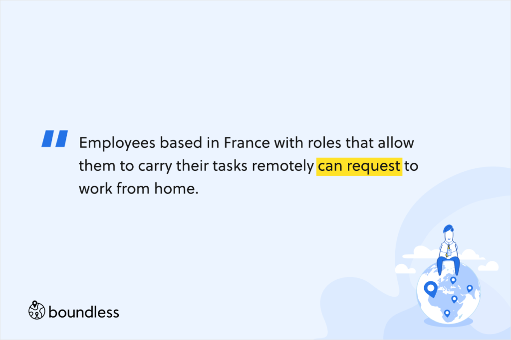 Employees based in France with roles that allow them to carry their tasks remotely can request to work from home.